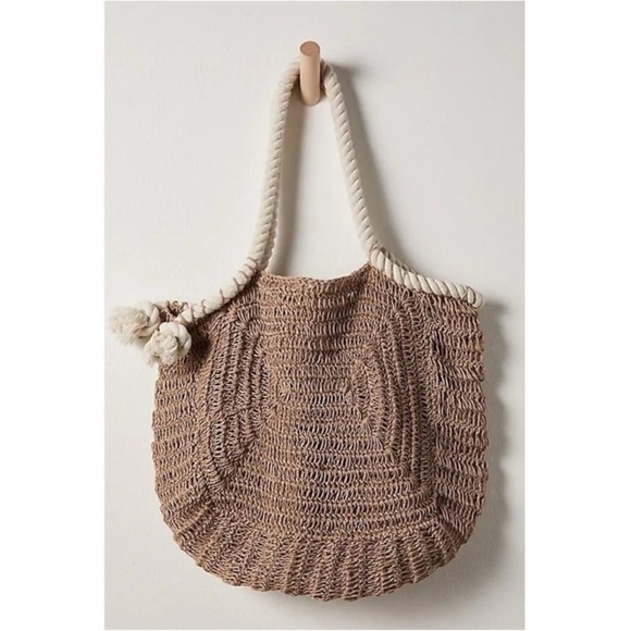 New Free People Anju Amalfi Jute Bag Tote Woven Beach Tan Cream - Picture 3 of 16